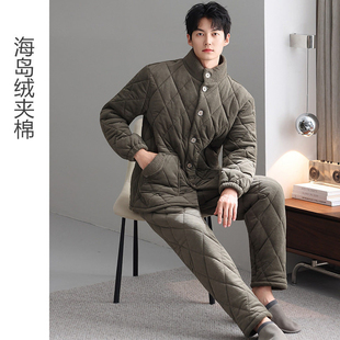 乌拉拉公主加厚海岛绒男士睡衣2025年冬季新款三层夹棉加绒家居服