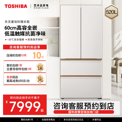 【预约到店】东芝520L高容全嵌星级料理净味冰箱GR-RF536WI-PG1D4
