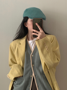 日系原宿针织前进帽子男女复古蓝绿色反戴贝雷帽百搭针织报童帽潮