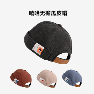 法国街头嘻哈无檐瓜皮帽子女学生贴布复古地主帽潮雅痞帽男街舞帽