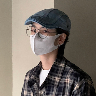 浅蓝色牛仔复古棒球帽街头港味水洗做旧短檐老爹帽潮日系贝雷帽