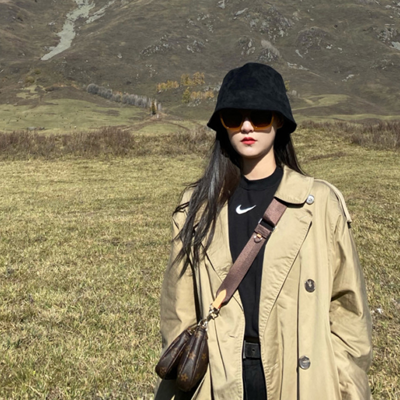 网红鹿皮绒素颜遮脸日系水桶帽