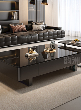 茶几实木意式客厅长方形轻奢高级感家用小户型黑色简约电视柜组合
