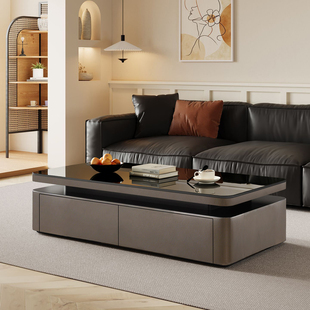 茶几实木客厅家用收纳储物柜小户型轻奢高级感双层长方形茶几桌子