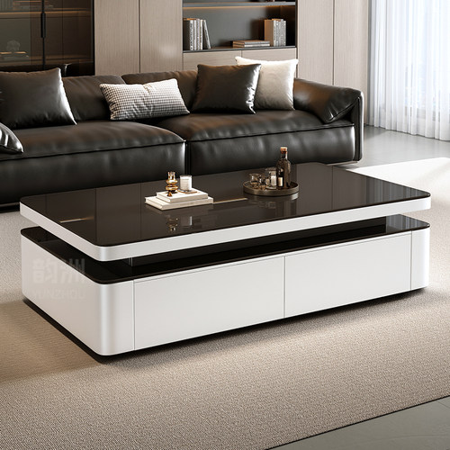 茶几实木意式极简小户型双层轻奢高级感家用客厅收纳储物柜茶几桌