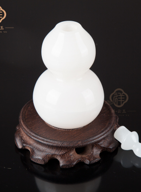 天然真白玉开孔空心葫芦装饰摆件