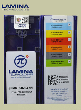 瑞士Lamina数控喷水钻刀片方型SPMG050204NN LT30黑色涂层现热销