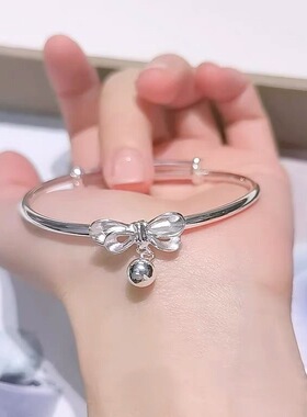 蝴蝶结铃铛手镯女新款在逃公主高级感可调节手环银饰光面简约风
