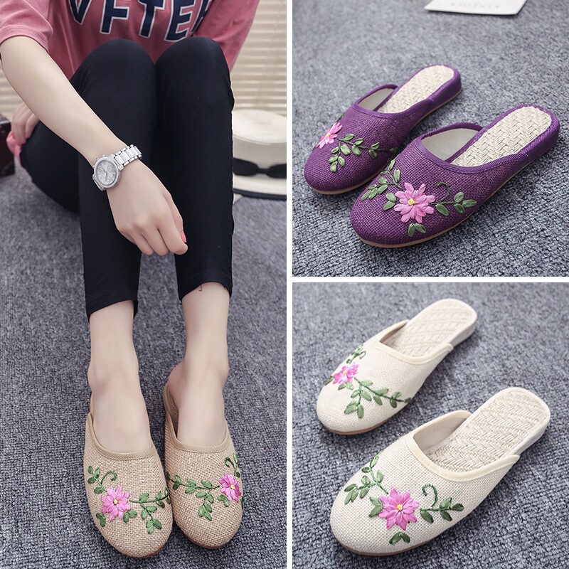 2018 Chinese style Old Beijing Cloth shoes slipper Linen Embroidery Flat heel Flat bottom Retro Sandals Women's singles slipperin the Women's Shoes, Slippers  category - from Buy2taobao.com to provide professional Taobao agent buy service