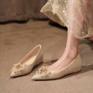 绝美平底不累脚仙女婚鞋 日常可穿软底女鞋 新娘鞋 单鞋 伴娘鞋 巨软