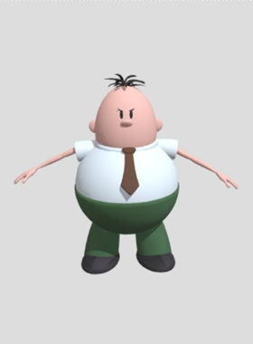 卡通男孩3d模型素材含贴图blender/fbx/obj/glb/stl漫画白色衬衫