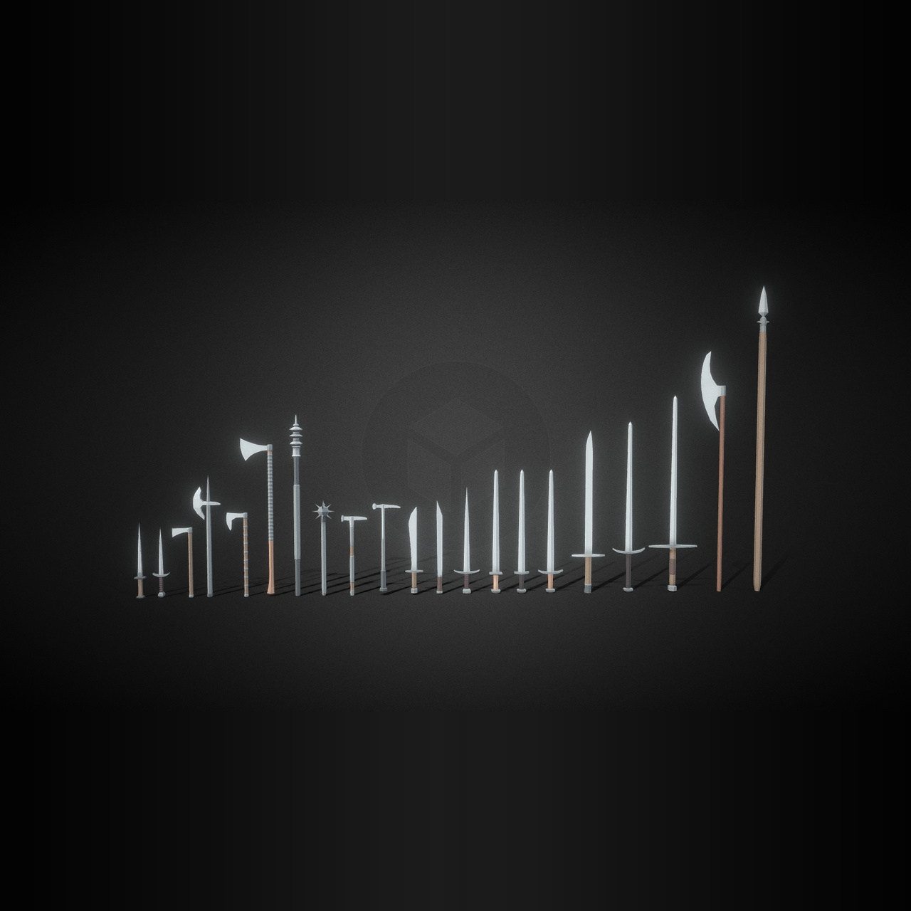 冷兵器3d模型素材blender/stl剑刀斧头武器欧式中世纪合集