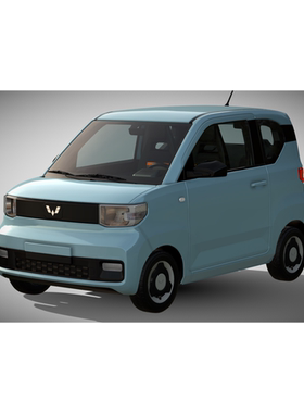 Blender淡蓝色五菱宏光汽车mini3d模型素材含贴图FBX/obj/glb
