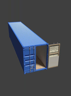 Blender集装箱3d模型素材海运箱子蓝色内部木地板写实