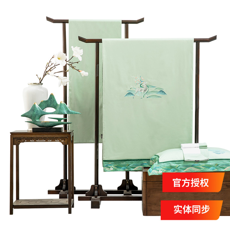 多喜爱四件套 专柜正品新中式60s长绒棉新绒棉绿色山海经山灵曼路
