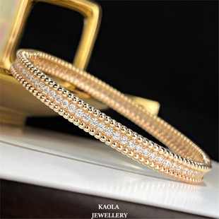 18K金珠边排钻手镯 女轻奢纯银满天星万花筒手环高级感四叶草礼物