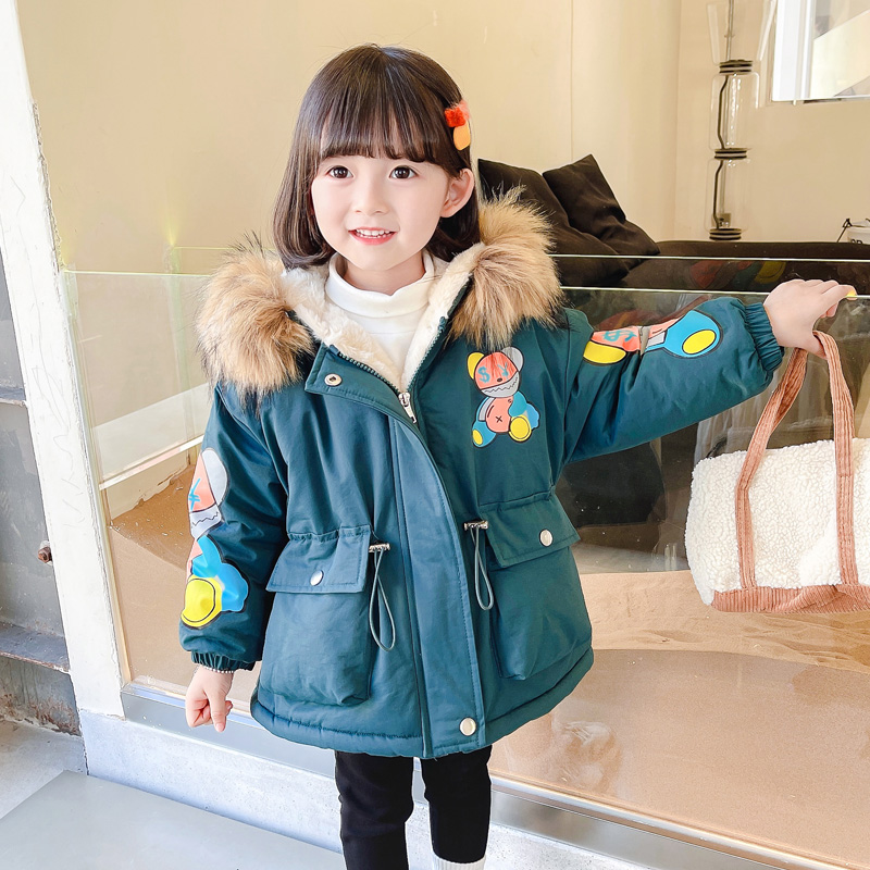 2021女童冬季新款印花大毛领派克服宝宝4韩版5加绒加厚6连帽外套7在类目 女装/女士精品, 派克服中 - 来自Buy2taobao.com提供专业的淘宝代购服务