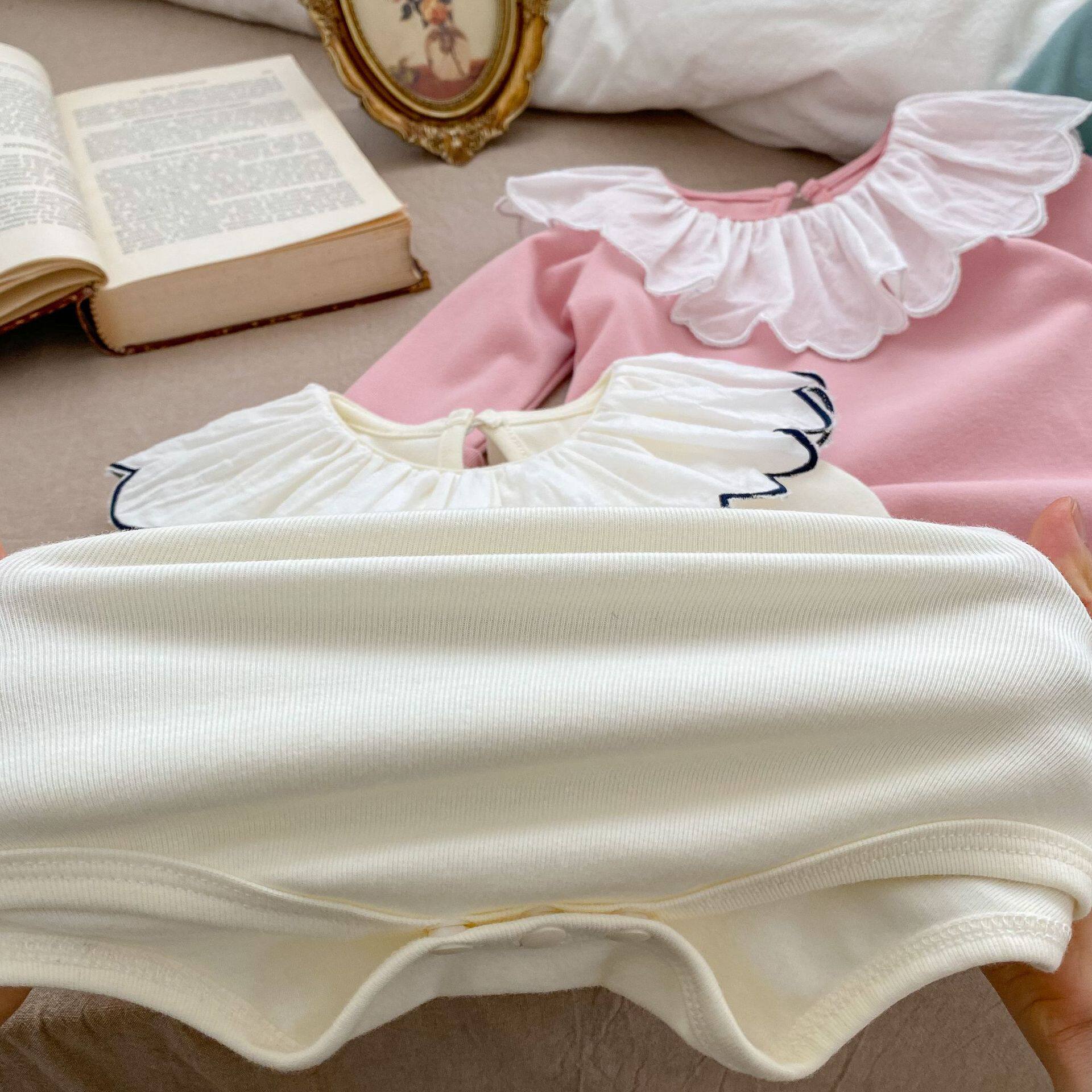2023 NEW BABY GIRL SPRING AND AUTUMN ONE-PIECE BABY LAPEL CRAWLING SUIT SWEET HA YI NEWBORN BAG FART SUIT