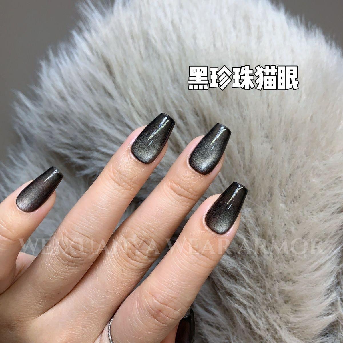 黑珍珠猫眼-新款穿戴美甲纯手工玻璃珠高级贴片黑曜石显白指甲