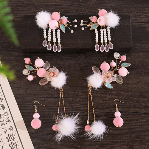 古风毛球可爱发夹毛绒头饰