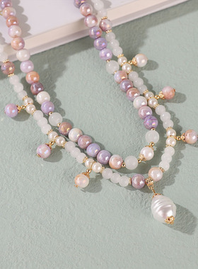 渐变紫夏季小香风软璎珞仿珍珠