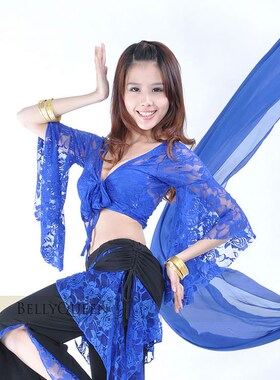 满150包邮精品印度肚皮舞广场舞蹈练习服上装弹力蕾丝蝴蝶袖上衣