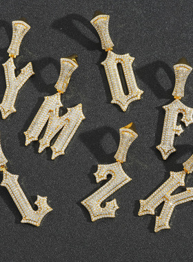 嘻哈毛刺字母吊坠项链