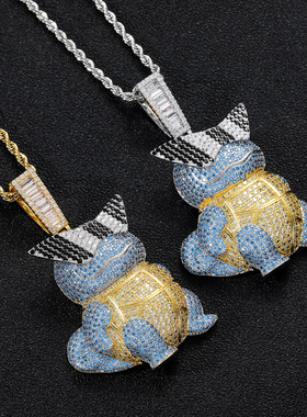 嘻哈饰品卡通杰尼龟吊坠铜镶锆石炫酷个性蹦迪士嘻哈吊坠