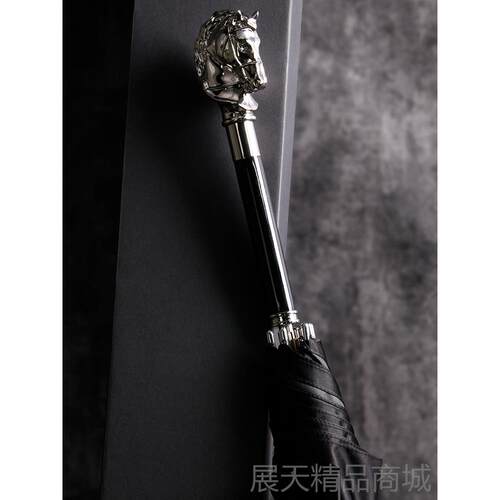 正品DanM雨unie绅r长柄伞大号士双 人纯色复古简约动物骏马男士直