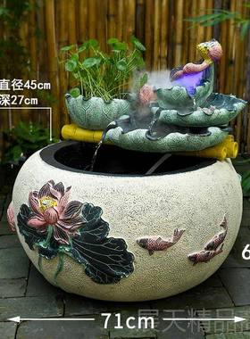 正品庭院户水景落地鱼池流水摆件古法鱼缸室外造景置布吐水系景水