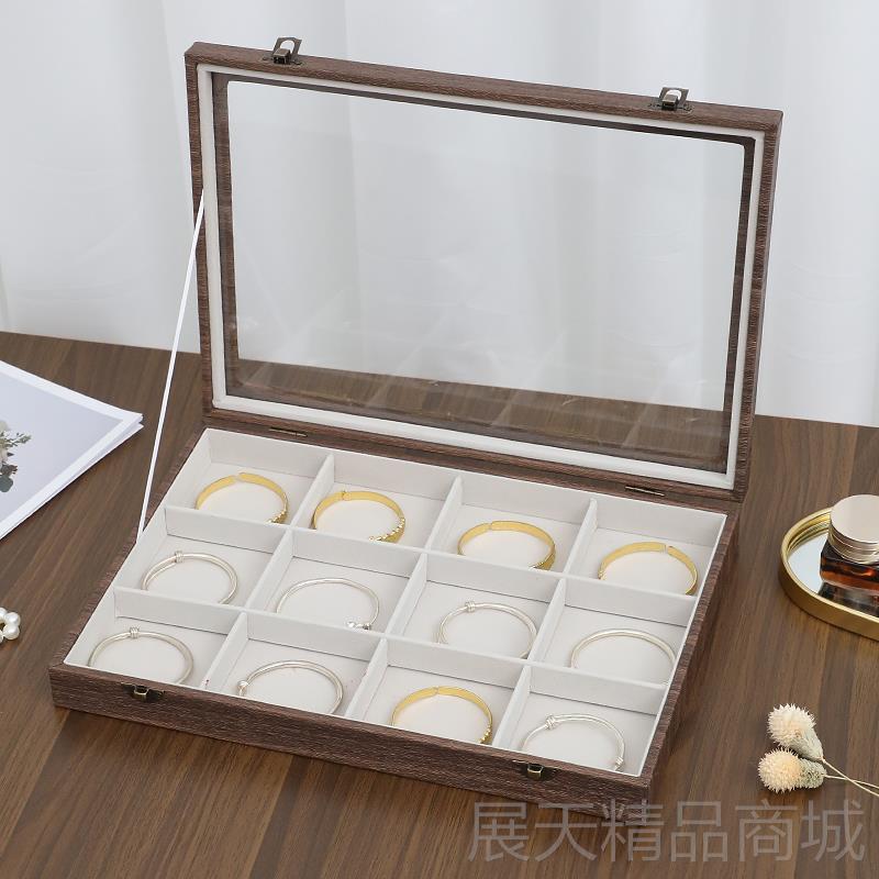 正品首饰盒木纹窗皮玻璃天项链耳环收纳盒手饰示镯戒指大容量手品