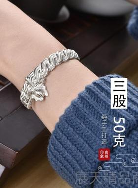 正品纯足银999镯制订手扁款定麻花古风开口青丝老式工艺饰品环做