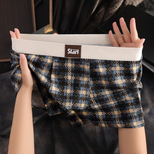 平角裤 内裤 潮流印花透气男平角内裤 格纹休闲个性 衩 新款 裤 纯棉男士