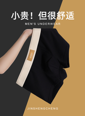 简约男士纯棉平角内裤潮流男生运动短裤男式全棉透气时尚四角裤头