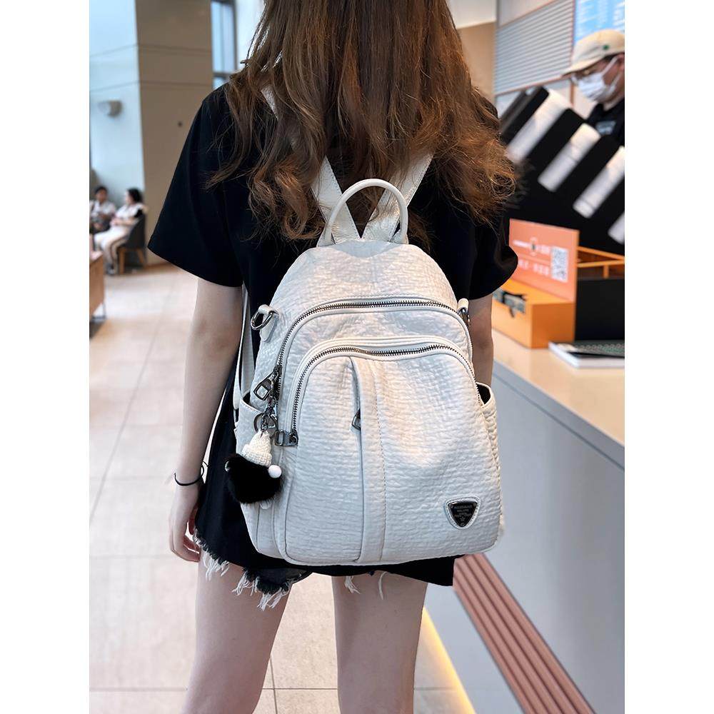 潮牌韩版新款真皮双肩背包女时尚百搭两用单肩包包女简约旅游包