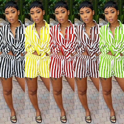Fashion Stripe Print Loose Shirt Two-Piece Set 衬衫两件套