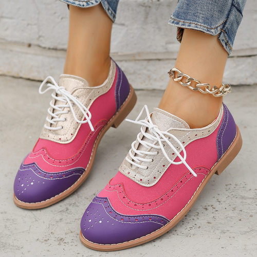 women plus size color blocked lace up round toe single shoe