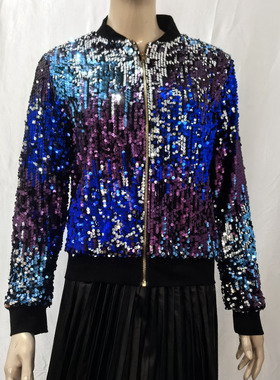 fashion gold sequin personalized short zipper jacket jacket