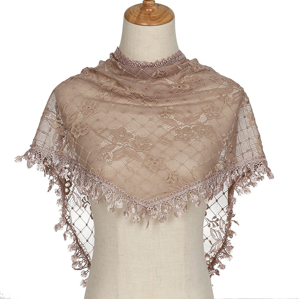 Lace plaid triangular scarf hollowed out triangular scarf