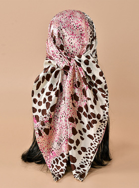 Leopard print color blocked square scarf, headband, shawl