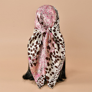 Leopard print color blocked square scarf, headband, shawl
