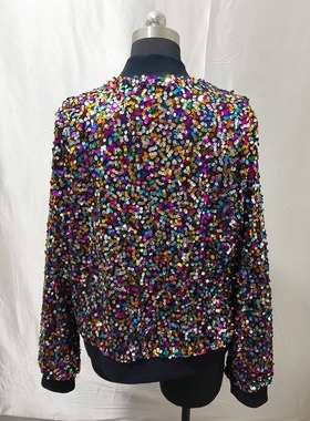 Mesh bottom embroidered colorful bead sequin jacket top 女装