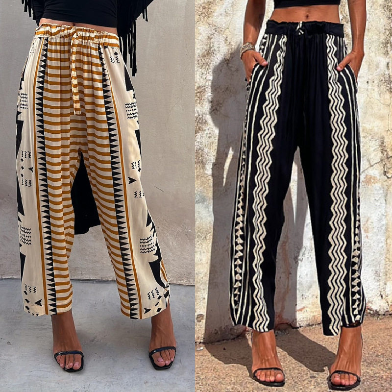 Women's printed Haren pants mid waist casual pants中腰休闲裤