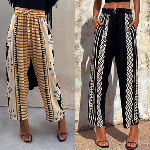 Haren pants pants中腰休闲裤 casual printed waist Women mid