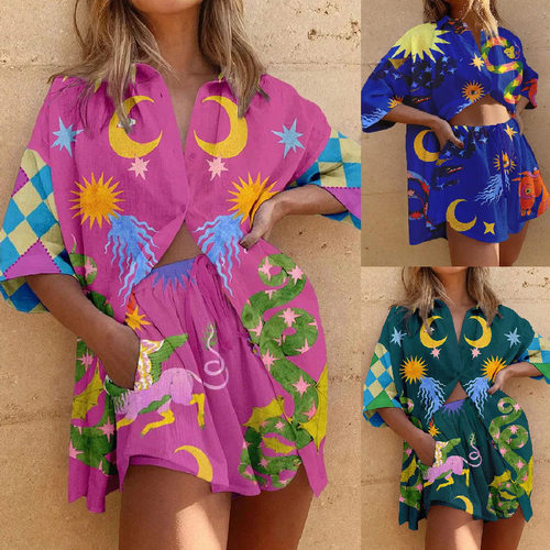 Women's printed shorts short sleeved fashionable casual suit