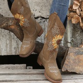 size Thick large long women heel embroidered boots