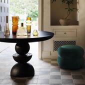 中古设计师创意圆形餐桌法式 复古白蜡木实木餐桌家用艺术创意餐桌