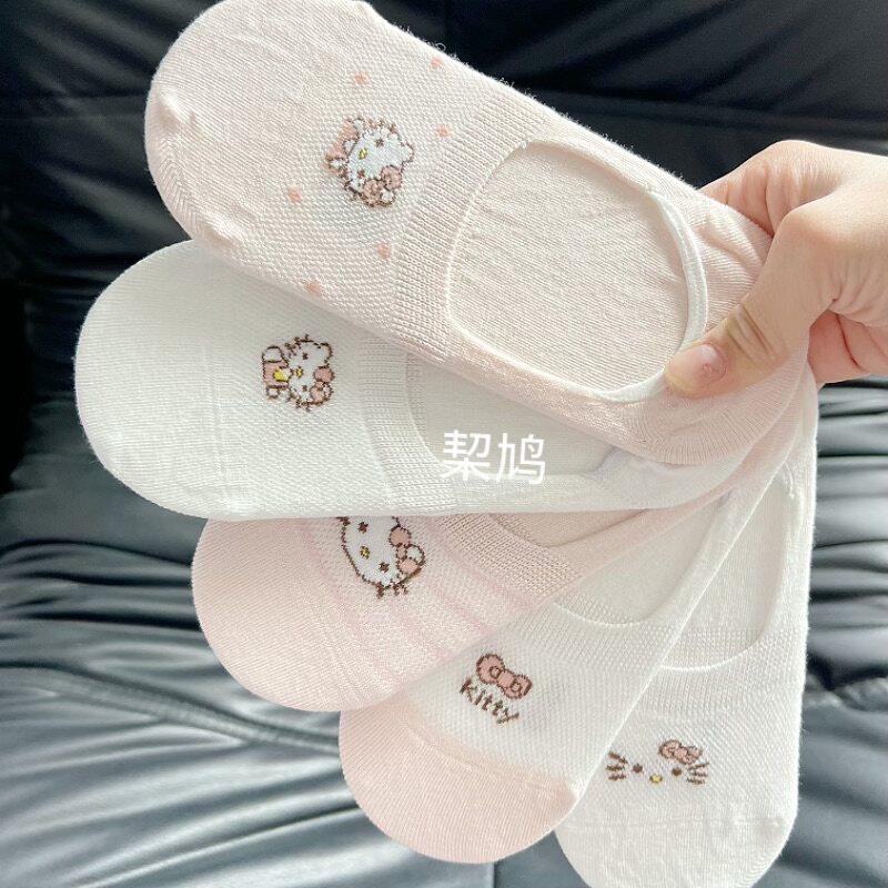 粉色KT猫可爱不掉跟夏季薄款船袜图片
