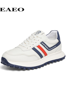 西二男士轻便厚底时尚休闲鞋男2026春季新款牛皮白色运动Q25R3500
