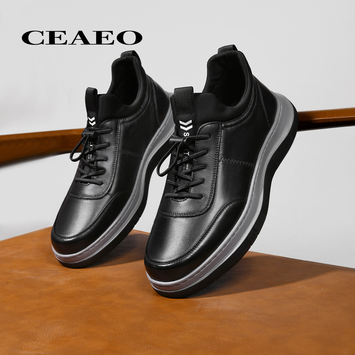 西二男士真皮运动休闲鞋男皮鞋2025秋冬新款厚底加绒百搭W86R3300